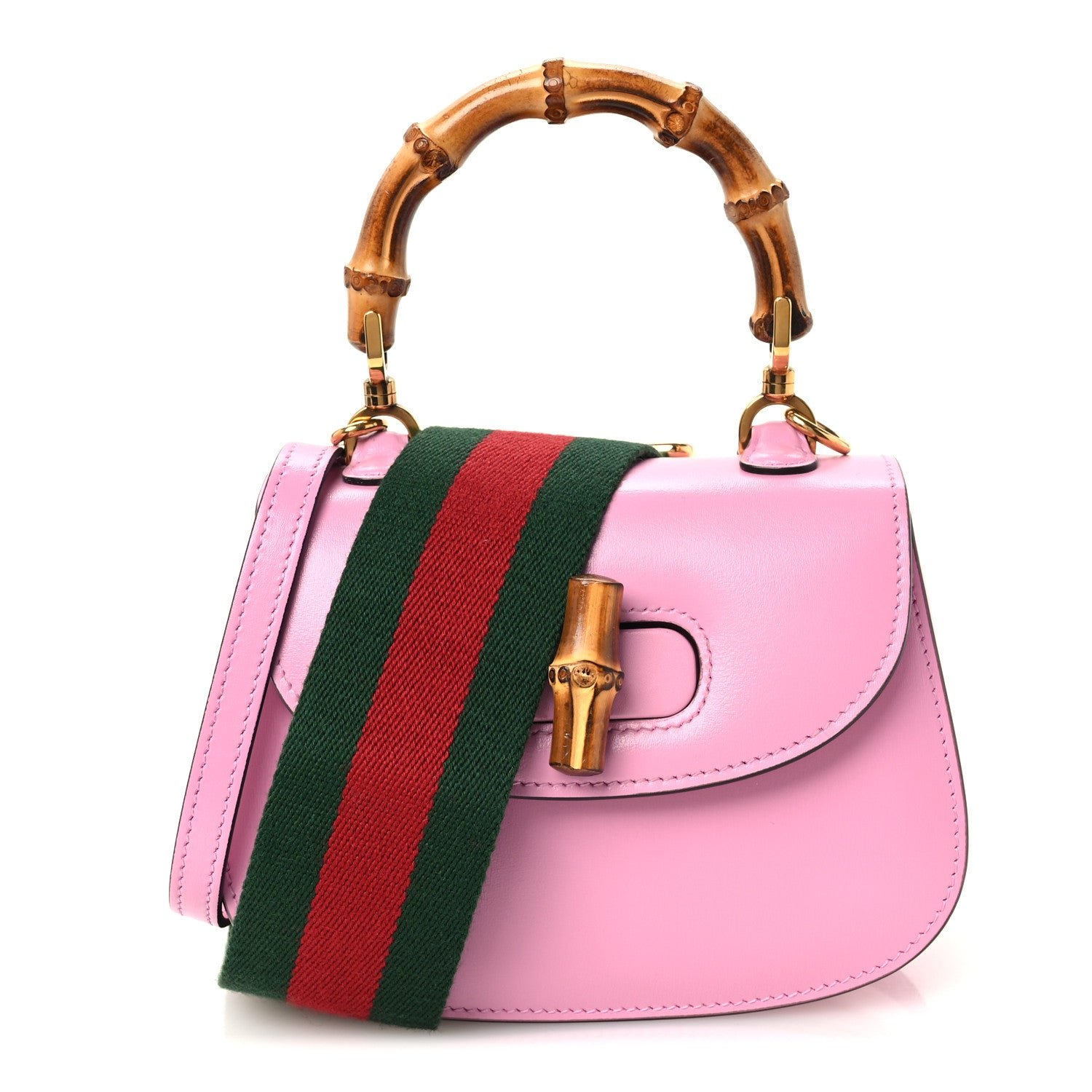 Gucci Boarded Dyana Lux Calfskin Web Mini Bamboo 1947 Top Handle Bag Nice Pink