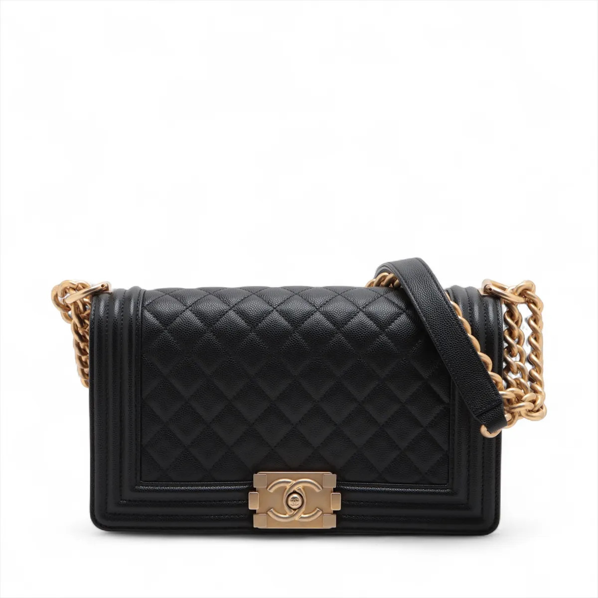 Chanel BOY CHANEL 25 Caviar Skin Chain Shoulder Bag Black Gold Metal Fittings 29