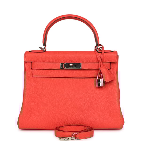 Hermes Pre-owned Hermes Kelly Retourne 28 Rose Texas Clemence Palladium Hardware