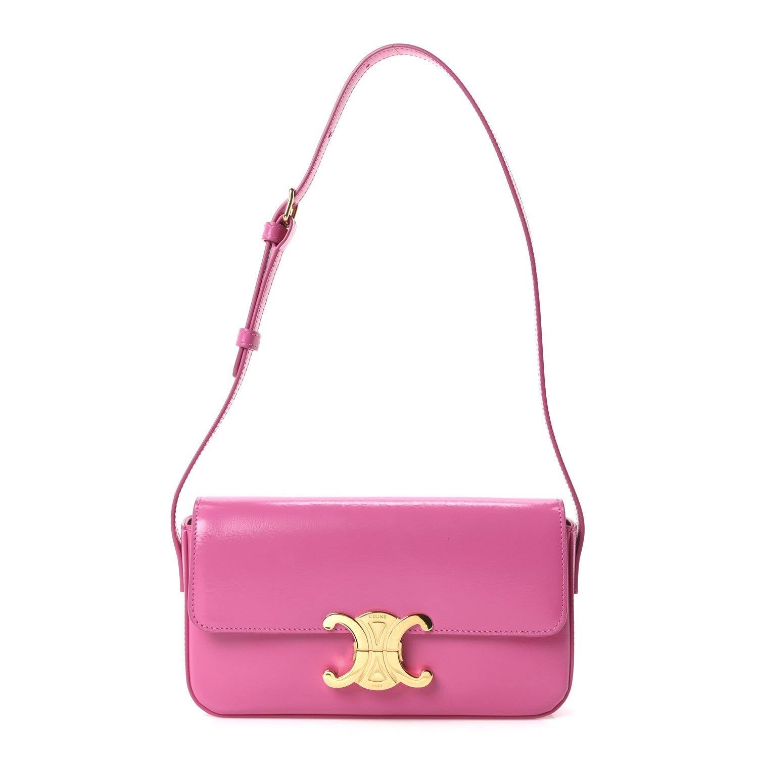 Celine Shiny Calfskin Triomphe Shoulder Bag Fuchsia