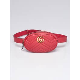 Gucci Red Quilted Leather GG Marmont Waist Belt Bag