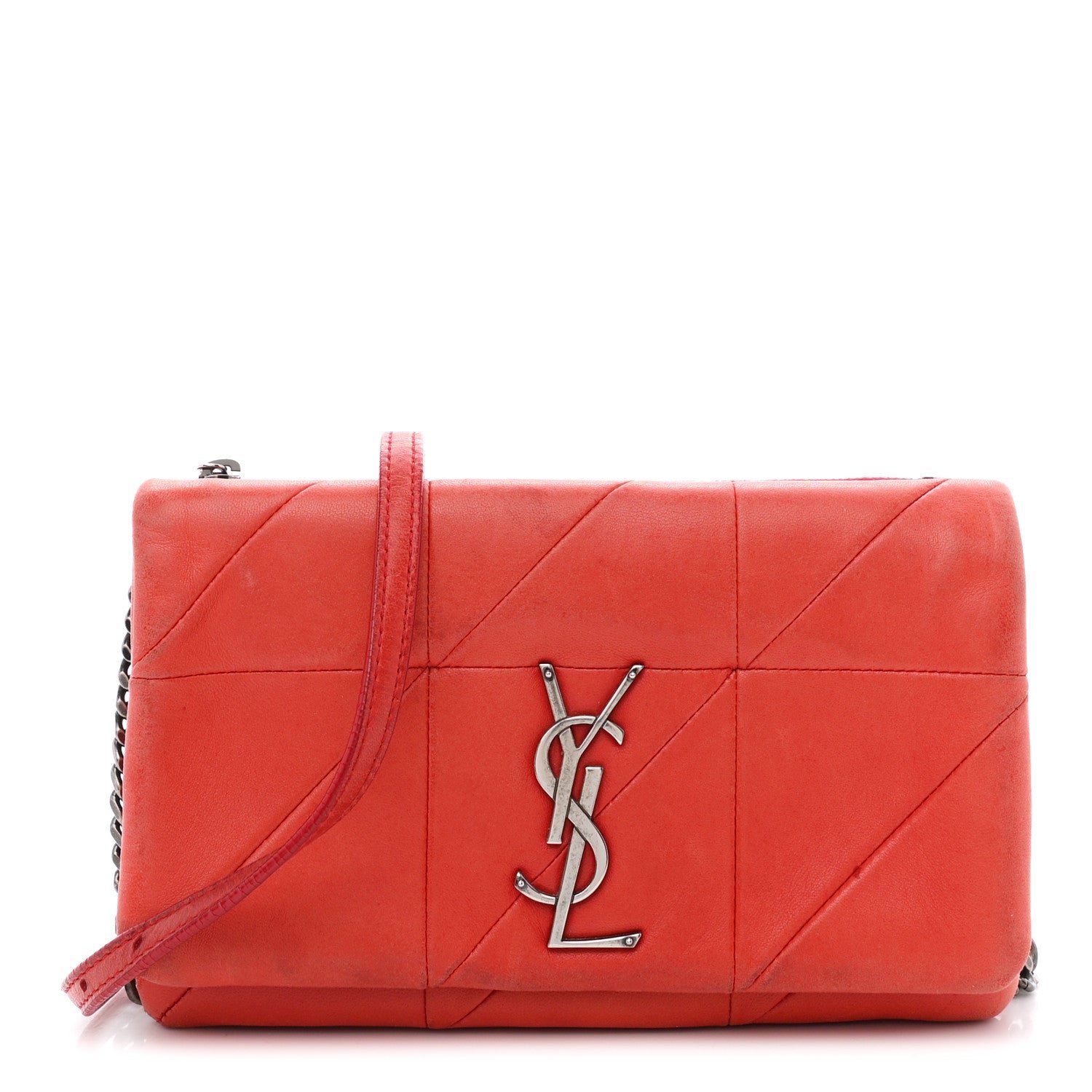 Saint Laurent Lambskin Patchwork Monogram Jamie Chain Wallet Red