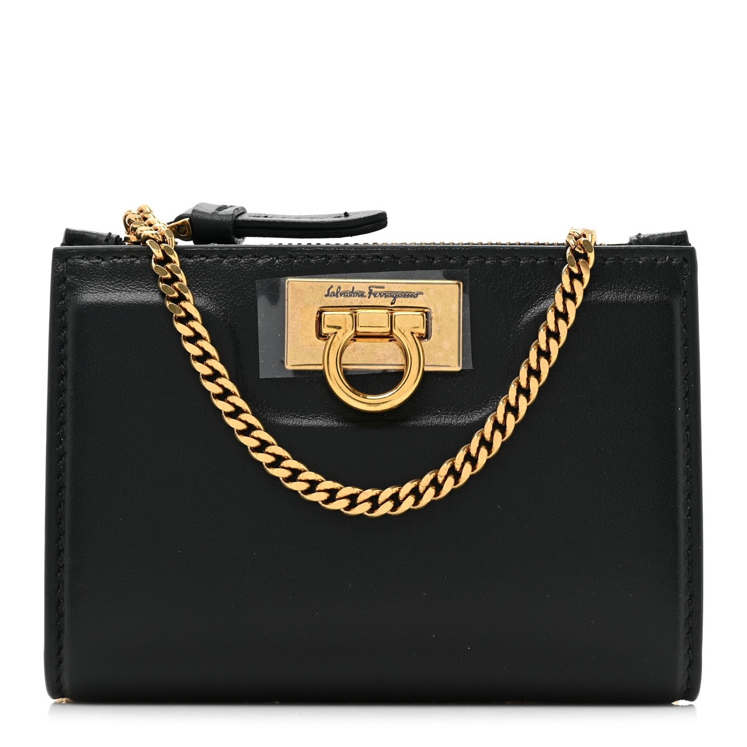 Salvatore Ferragamo Calfskin Gancini Chain Wallet Black