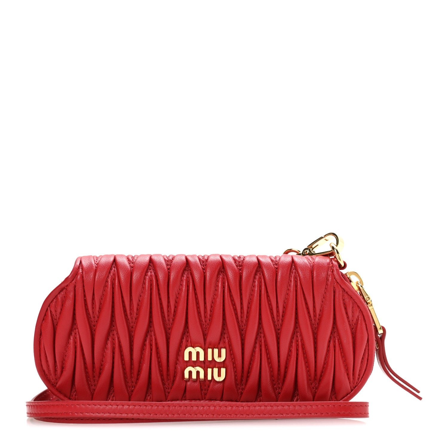Miu Miu Nappa Matelasse Clutch With Strap Red
