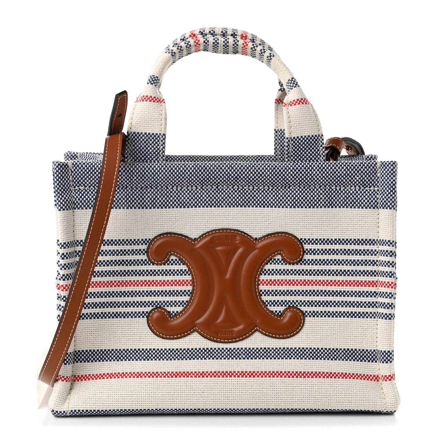 Celine Canvas Calfskin Striped Triomphe Small Cabas Thais Multicolor