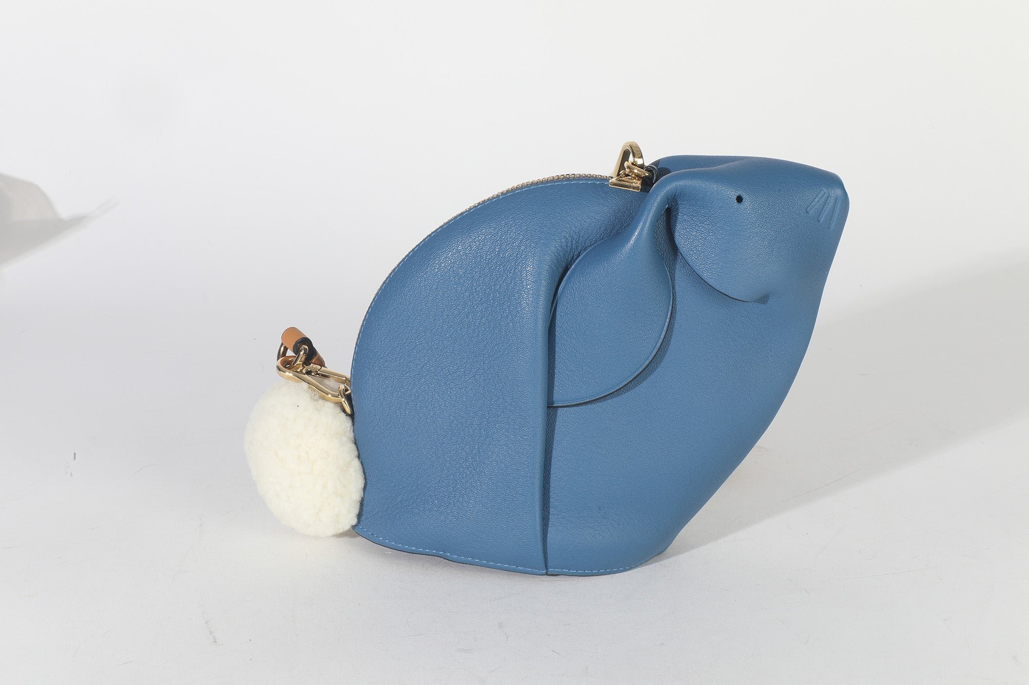 Loewe Blue Calfskin Shearling Mini Bunny Crossbody