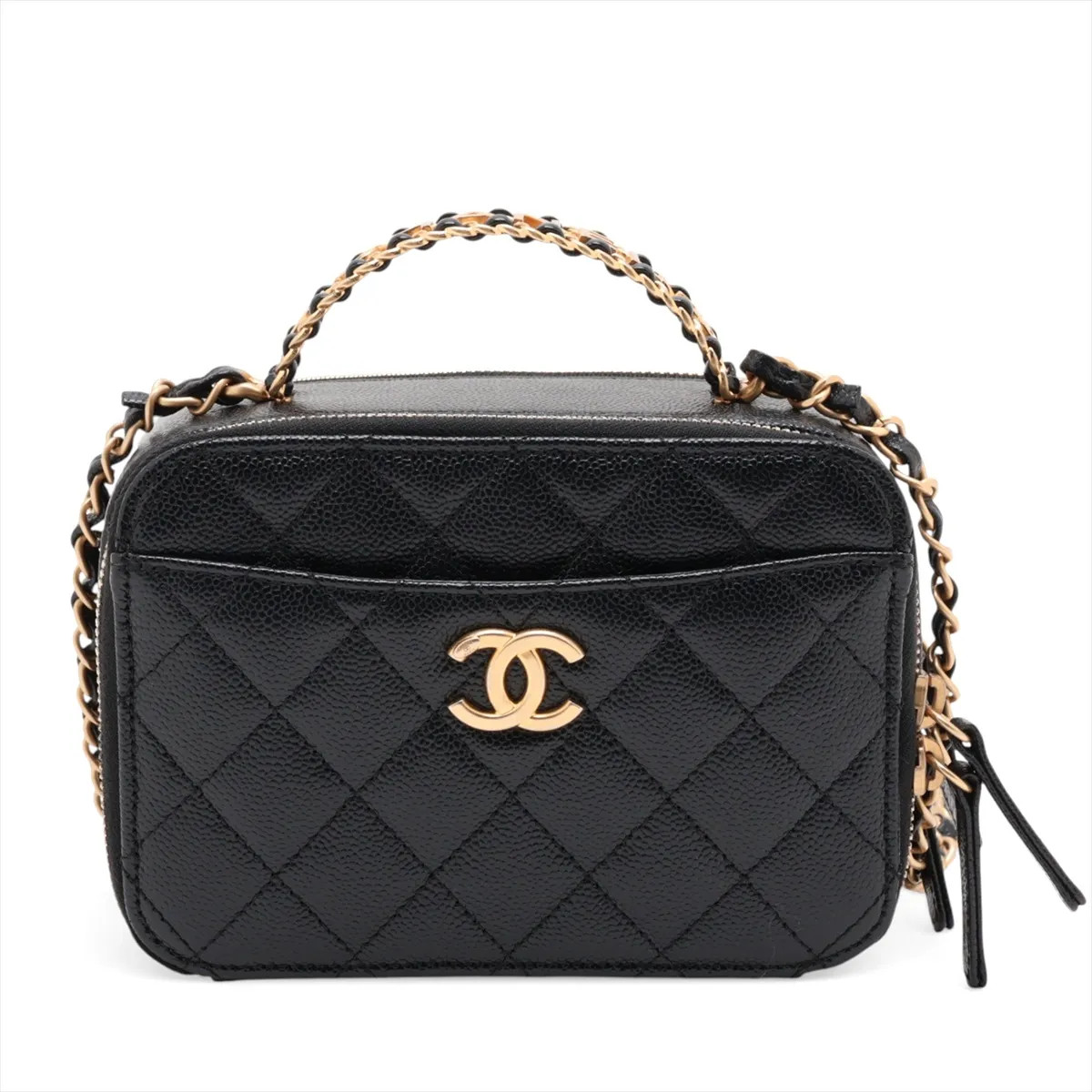 Chanel Matelasse Caviar Skin 2 Way Shoulder Bag Black Gold Metal Fittings random