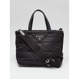 Prada Black Quilted Tessuto Re-Nylon Crossbody Tote Bag - 1BG373