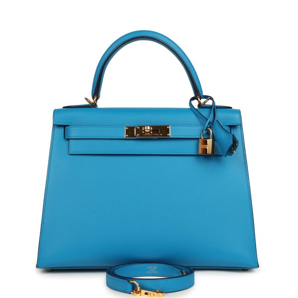 Hermes Pre-owned Hermes Kelly Sellier 28 Bleu Frida Madame Gold Hardware