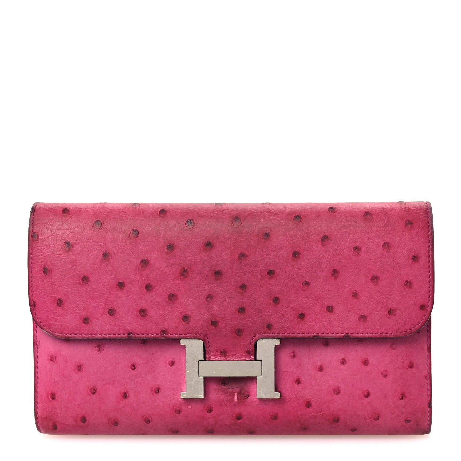 Hermes Ostrich Constance Long Wallet Rose Poupre