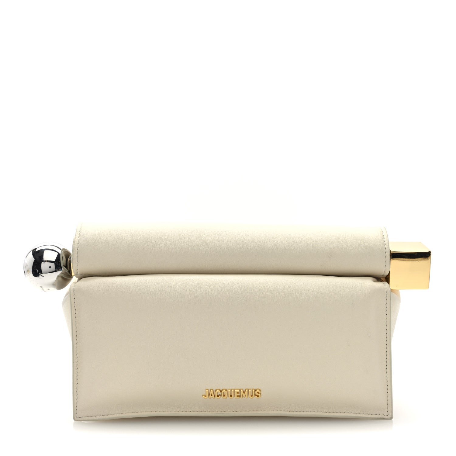 Jacquemus Smooth Calfskin La Pochette Rond Carre Light Ivory