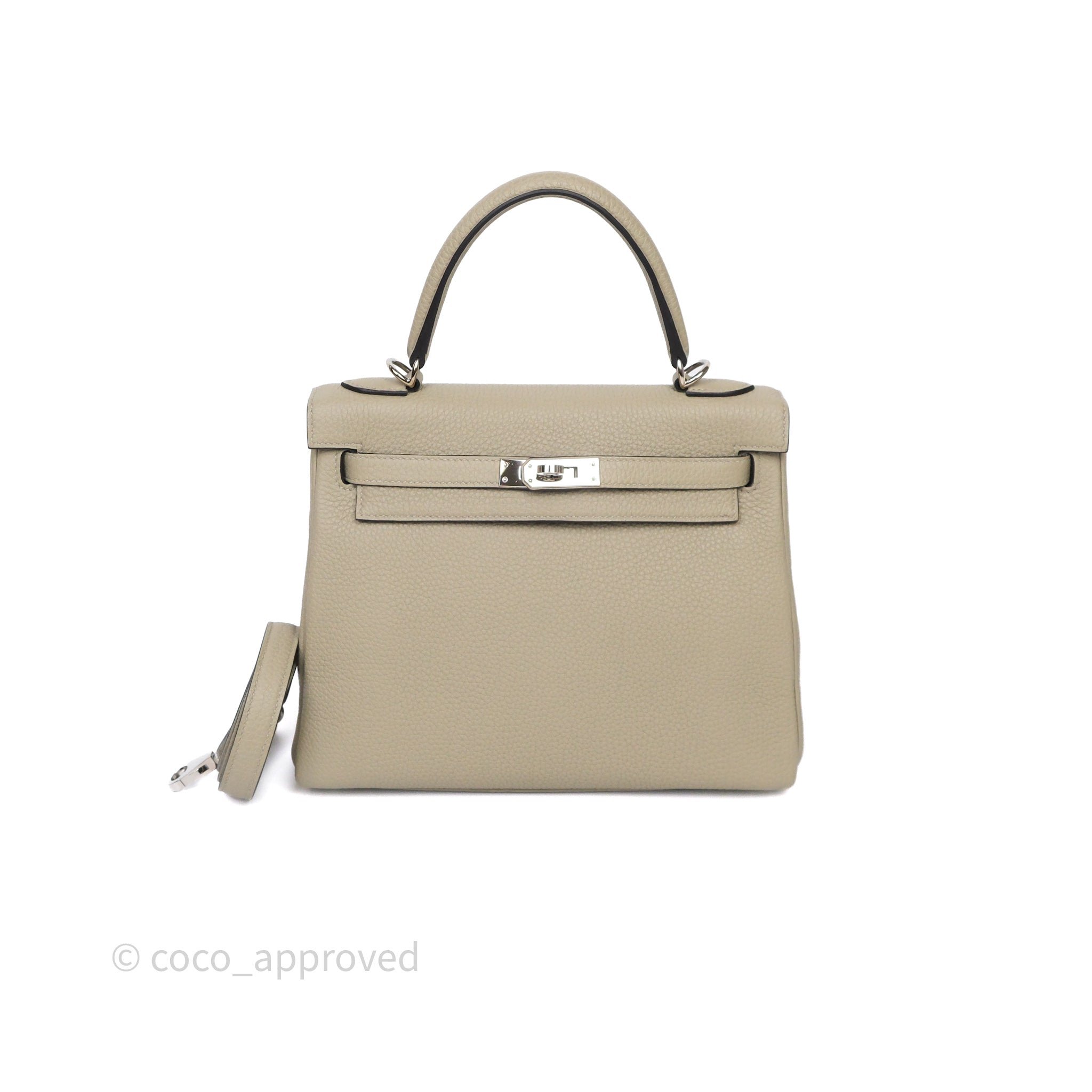 Hermès Kelly 25 Retourne Sauge Q1 Togo Palladium Hardware