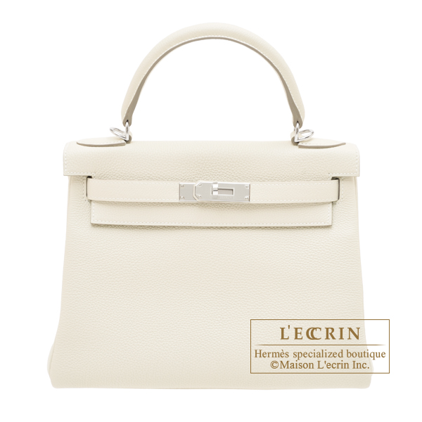 Hermes Kelly bag 28 Retourne Craie Togo leather Silver hardware