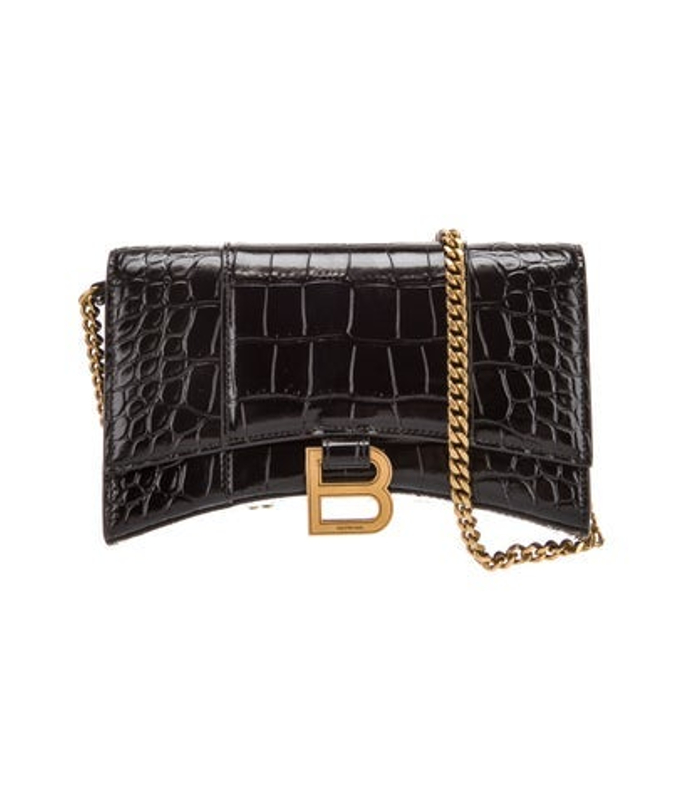 Balenciaga Embossed Leather Hourglass Wallet On Chain