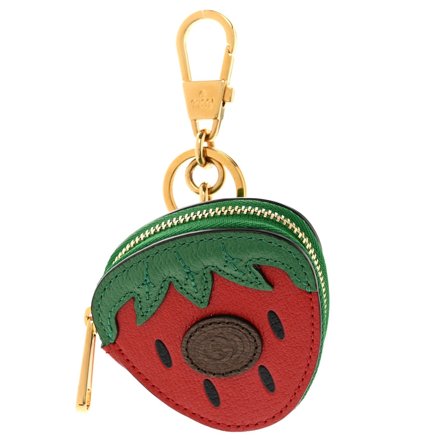 Textured Dollar Calfskin Retro Interlocking G Fruttini Strawberry Coin Case Bag Charm Key Holder