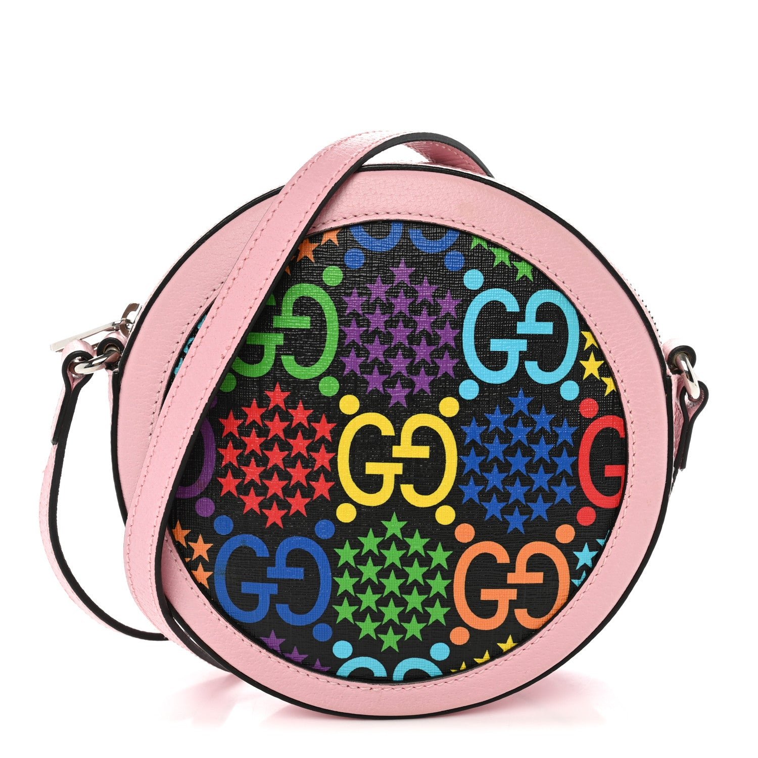 Gucci GG Supreme Monogram Psychedelic Round Shoulder Bag Black Multicolor Sugar Pink