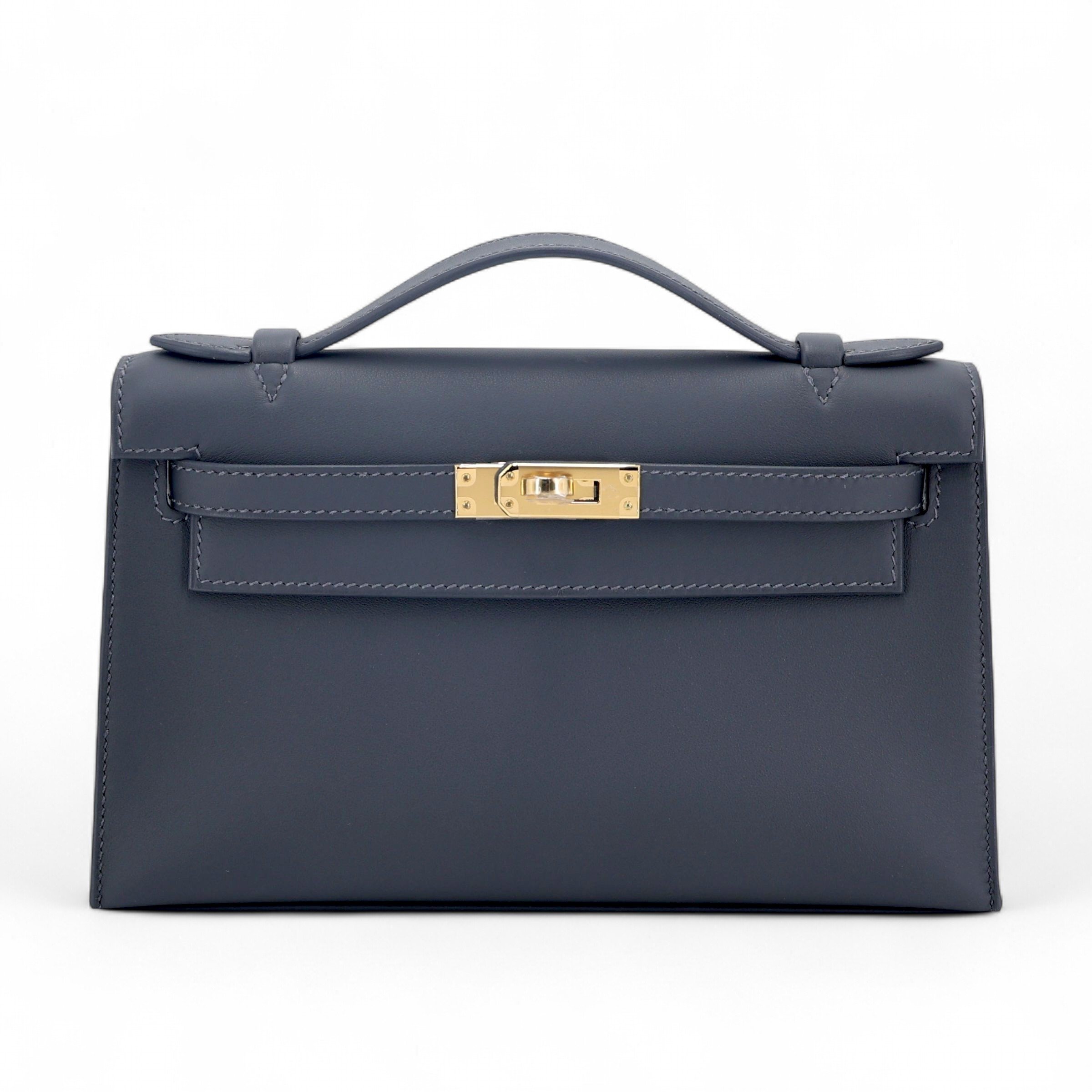 Hermes Brand New ( Rank N ) HERMÈS Kelly Pochette Ardoise (85) Swift Gold hardware K (2025)