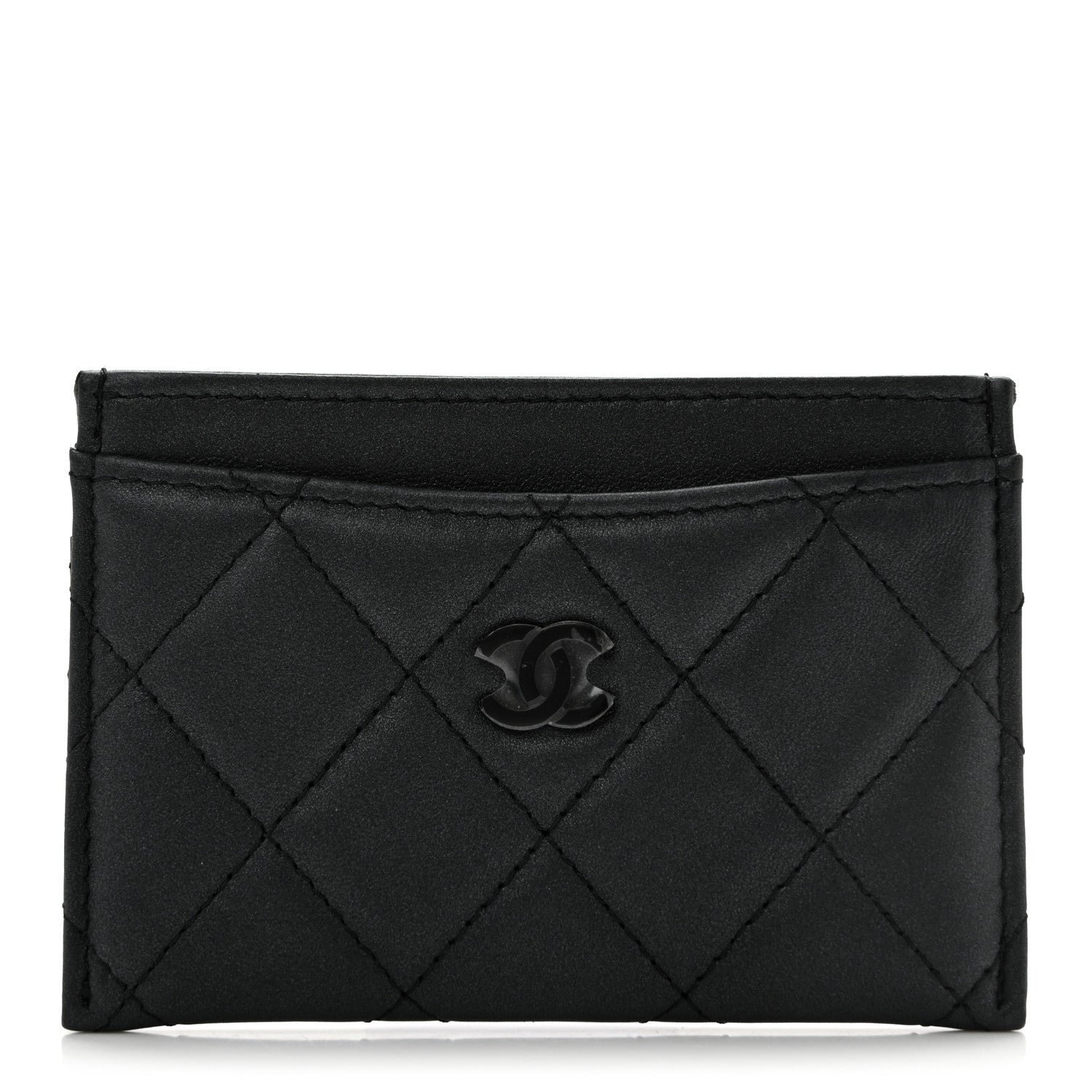 Chanel Pearly Lambskin Quilted Card Holder So Black