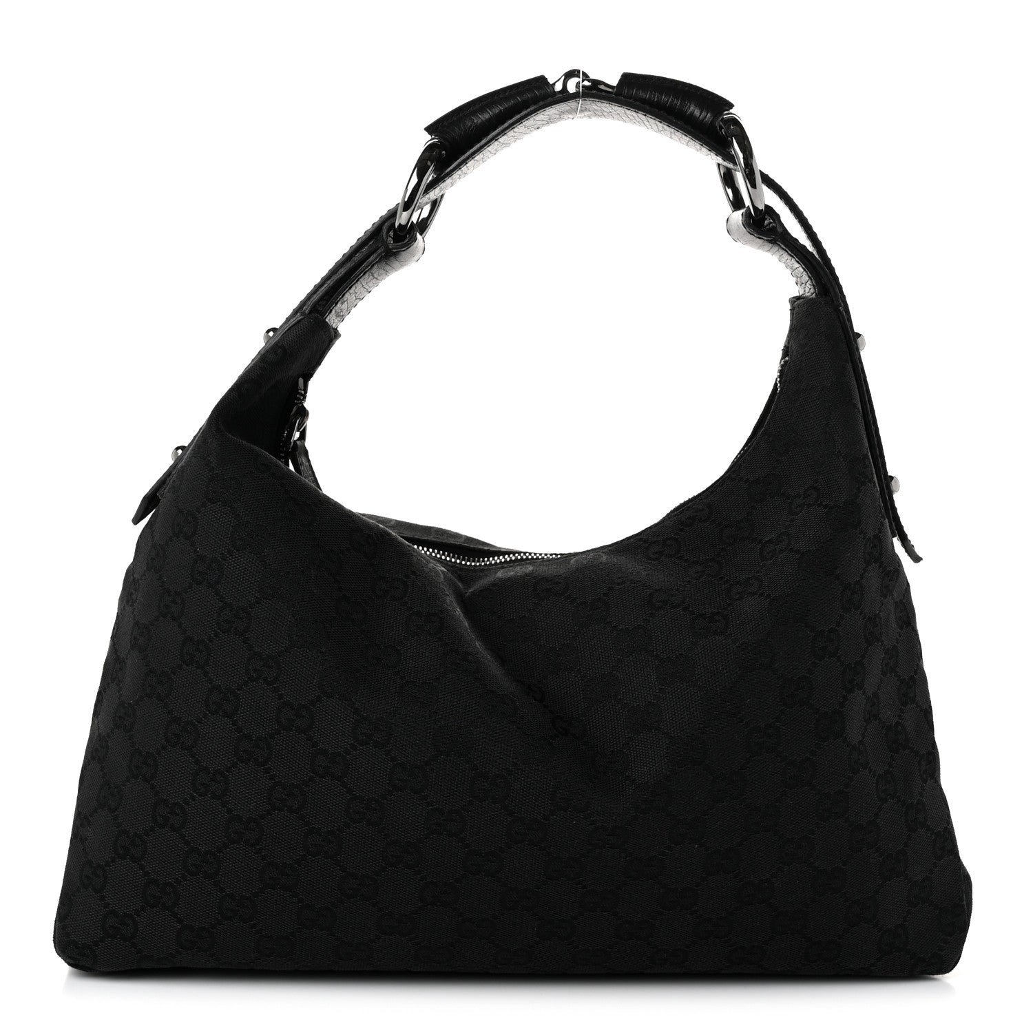 Gucci Monogram Medium Horsebit Chain Hobo Black
