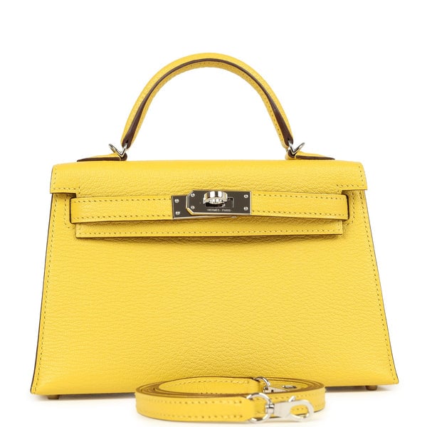 Hermes Pre-owned Hermes Kelly Sellier 20 Jaune de Naples Verso Chèvre Mysore Palladium Hardware