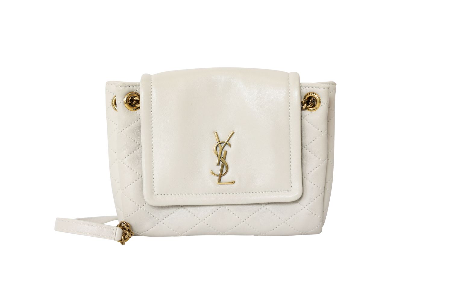 Saint Laurent YSL Nolita Mini Bag, White Lambskin and Gold Hardware, Preowned in Box WA001