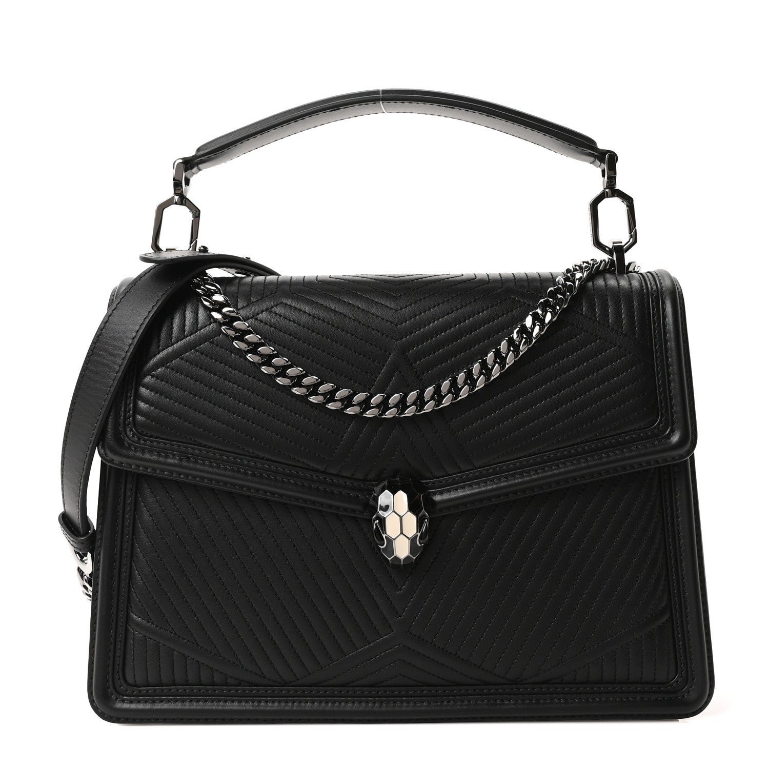 Bulgari Quilted Nappa Smooth Calfskin Serpenti Forever Diamond Large Blast Shoulder Bag Black