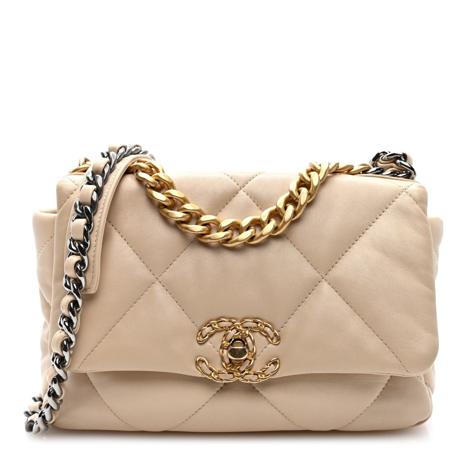 Chanel Lambskin Quilted Medium Chanel 19 Flap Light Beige