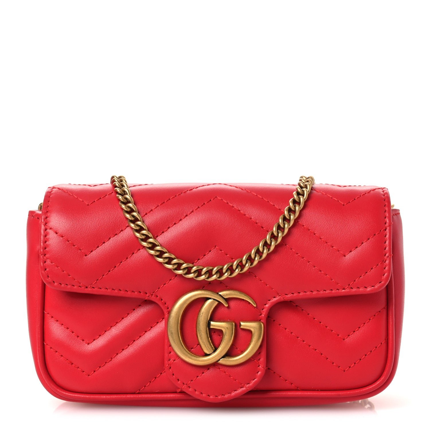Gucci Calfskin Matelasse Super Mini GG Marmont Shoulder Bag Hibiscus Red