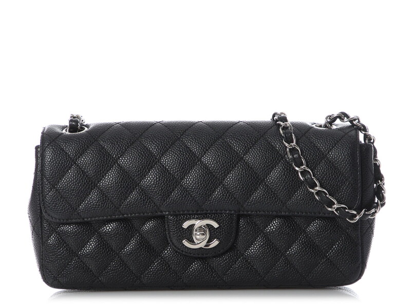 Black Quilted Caviar East-West Classic Flap Bag Silver Hardware, 2016-2017