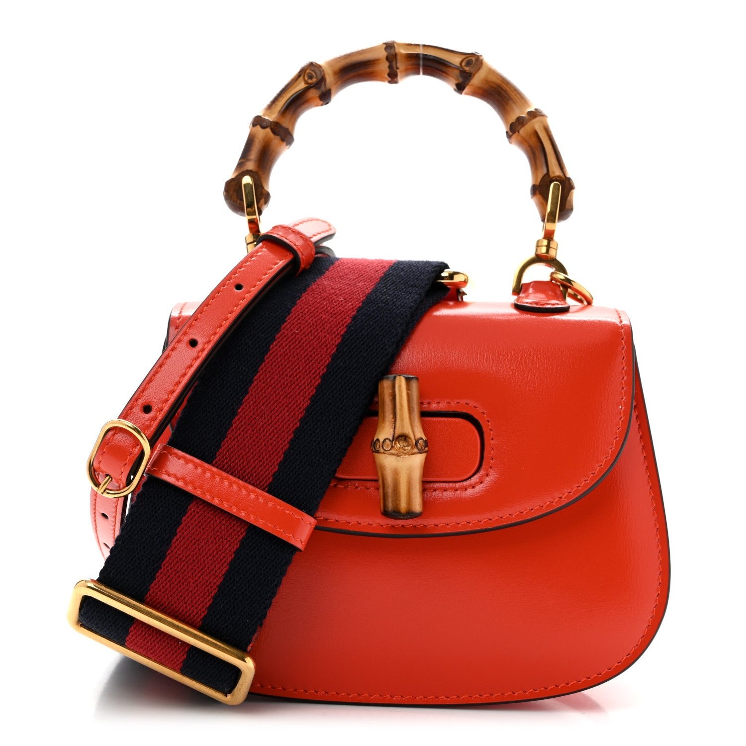 Gucci Boarded Dyana Lux Calfskin Web Mini Bamboo 1947 Top Handle Bag Calypso Orange