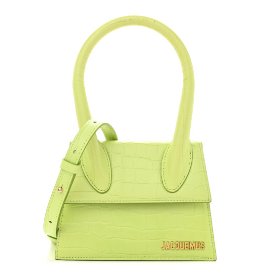 Jacquemus Calfskin Crocodile Embossed Le Chiquito Moyen Light Green