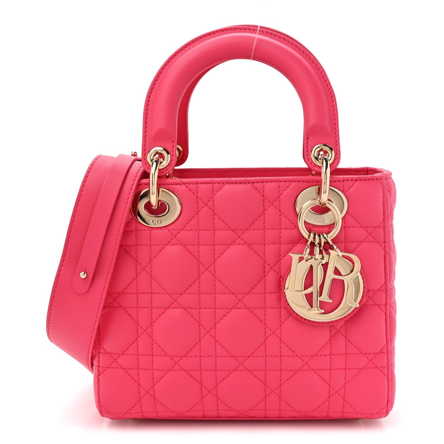 Christian Dior Lambskin Cannage Small My ABCDior Lady Dior Fraise