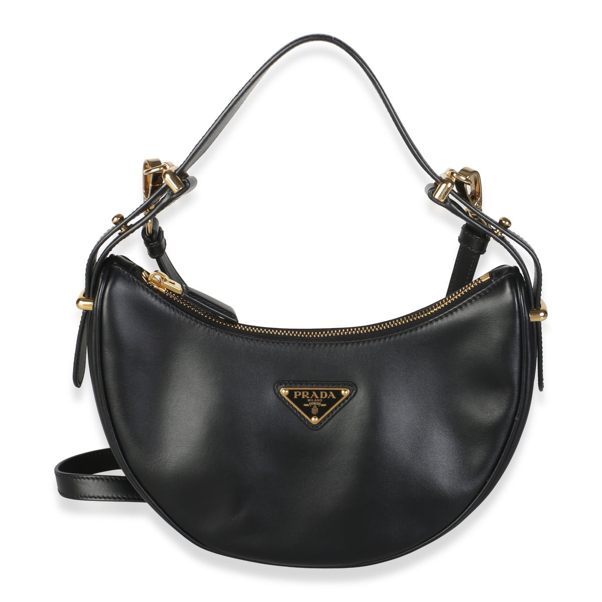 Black Smooth Leather Arque Shoulder Bag