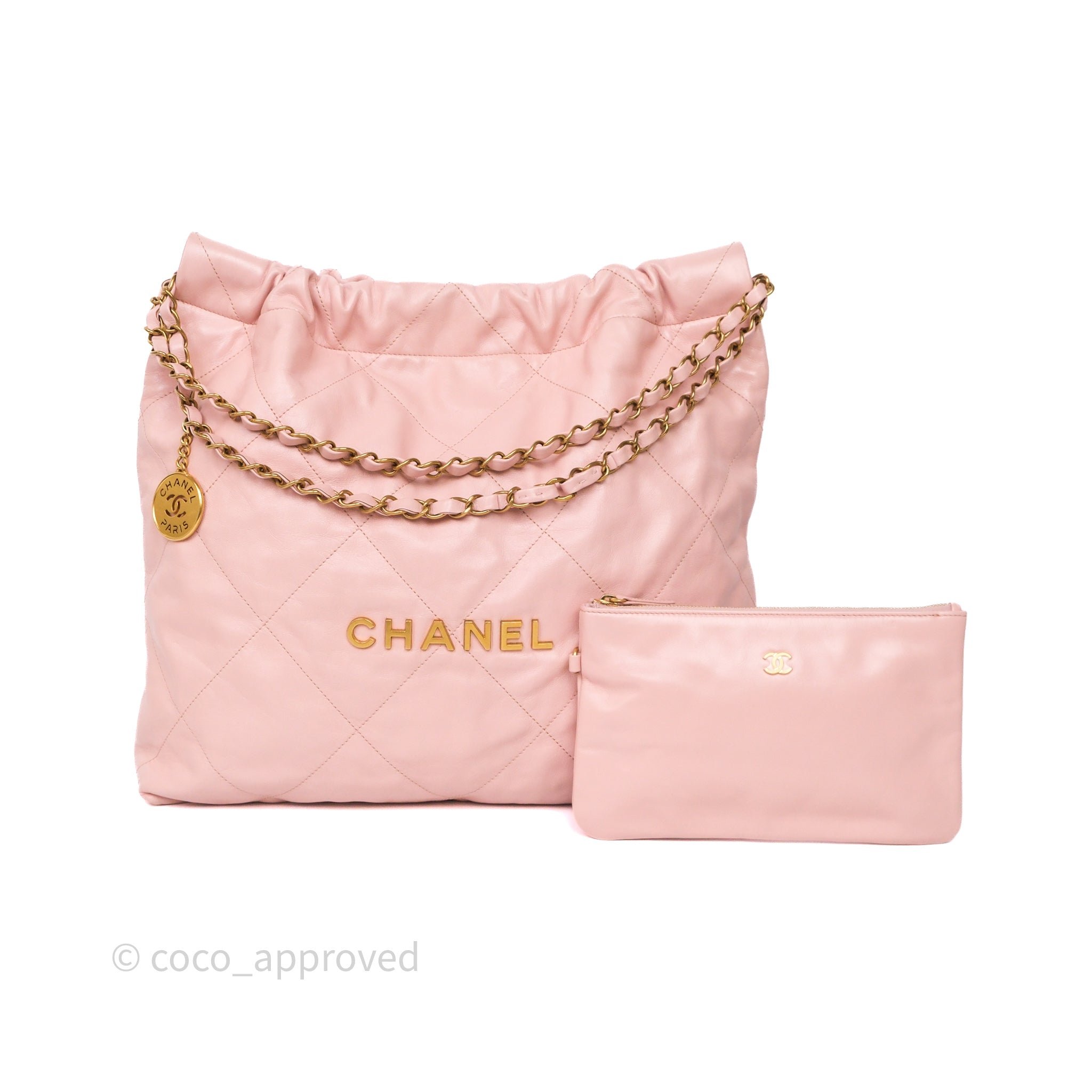 Chanel 22 Bag Medium Pink Calfskin Aged Gold Hardware