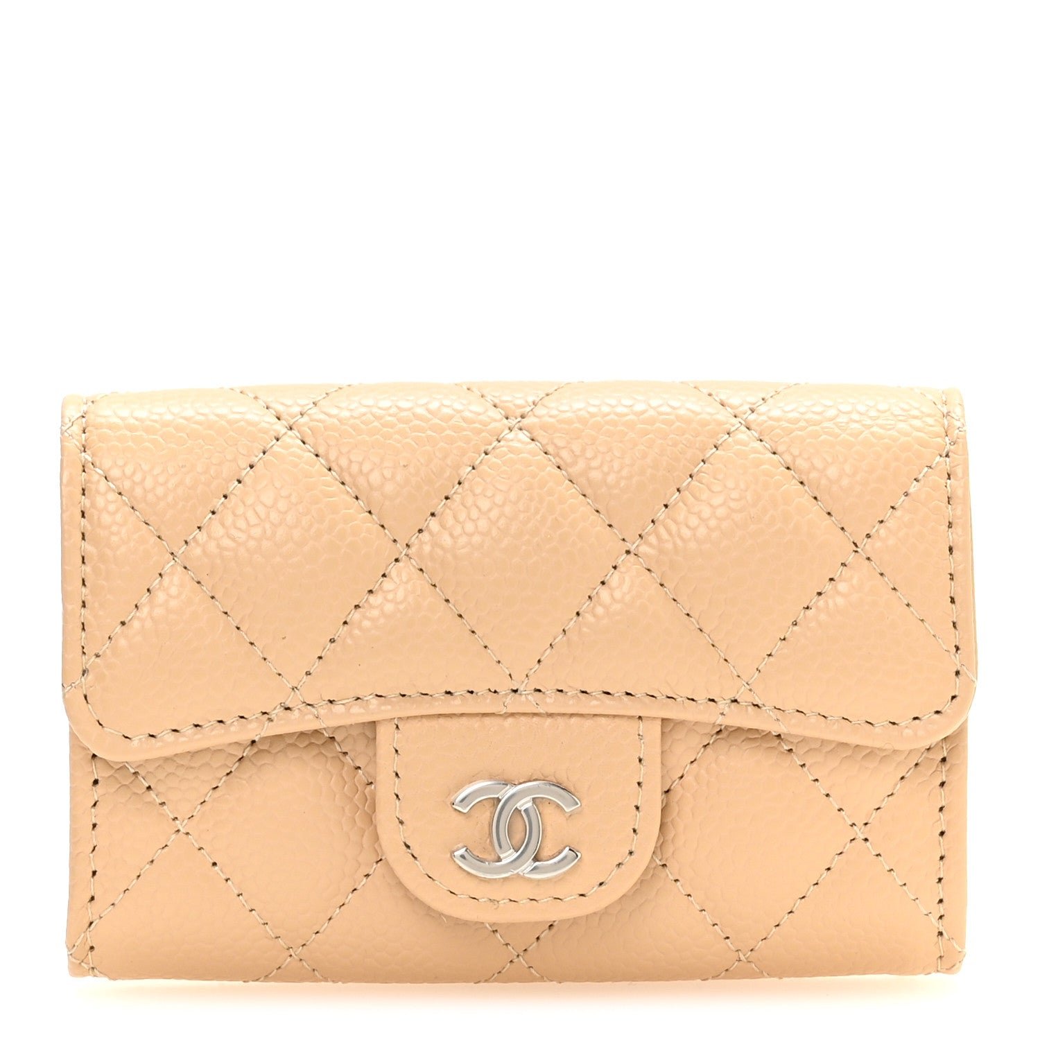 Chanel Caviar Quilted Flap Card Holder Wallet Beige
