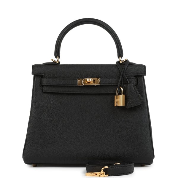 Hermes Hermes Kelly Retourne 25 Black Togo Gold Hardware