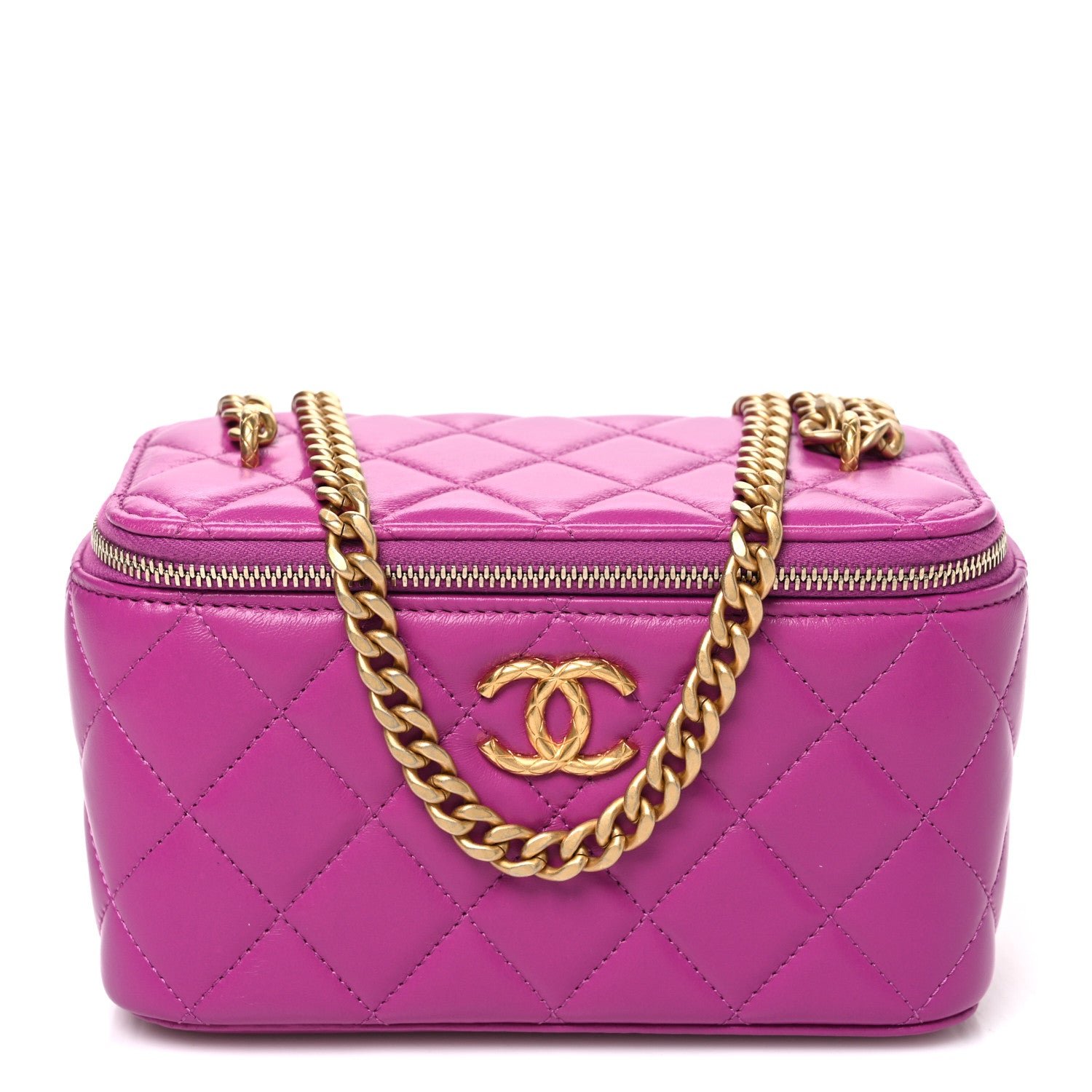 Chanel Lambskin Quilted Small Pillow Crush Vanity Case With Chain Purple
