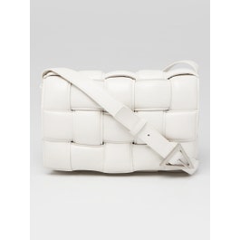Bottega Veneta Bottega Veneta White Nappa Leather Maxi Weave Padded Cassette Bag