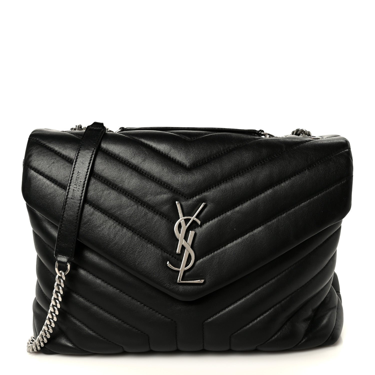 Saint Laurent Calfskin Y Quilted Monogram Medium Loulou Chain Satchel Black