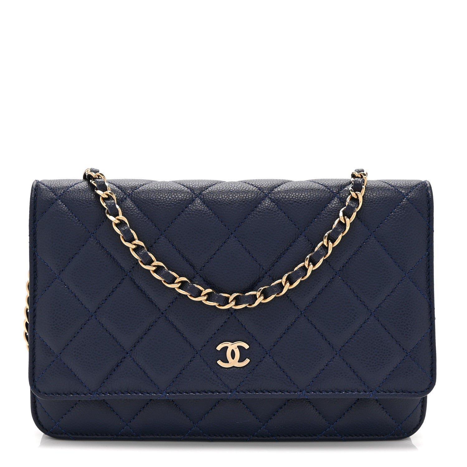Chanel Caviar Quilted Wallet on Chain WOC Navy Blue