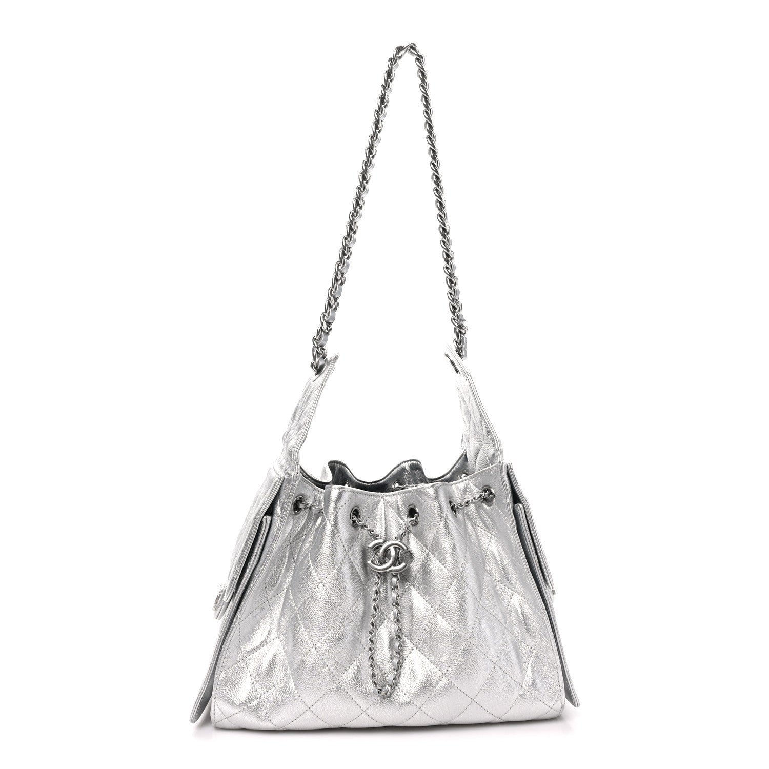 Chanel Metallic Caviar Quilted Small Chanel 25 Handbag Silver