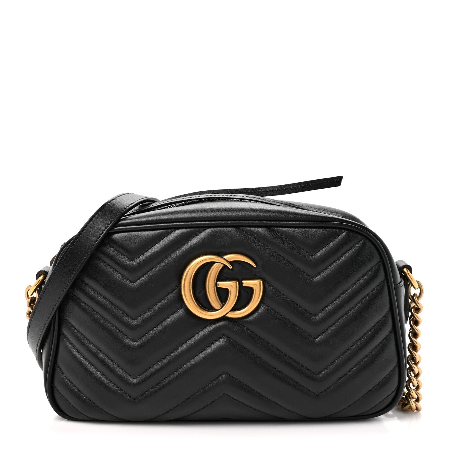 Gucci Calfskin Matelasse Small GG Marmont Chain Shoulder Bag Black