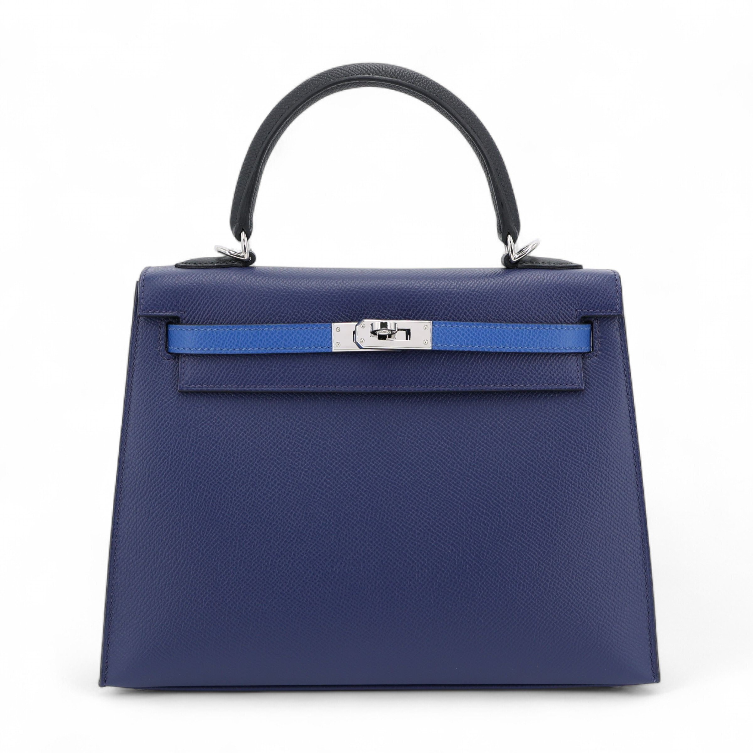 Hermes Excellent ( Rank SA ) HERMÈS Kelly 25 Sellier Bleu Saphir (73) Bleu France (71) Noir (89) Epsom Palladium hardware U (2022)