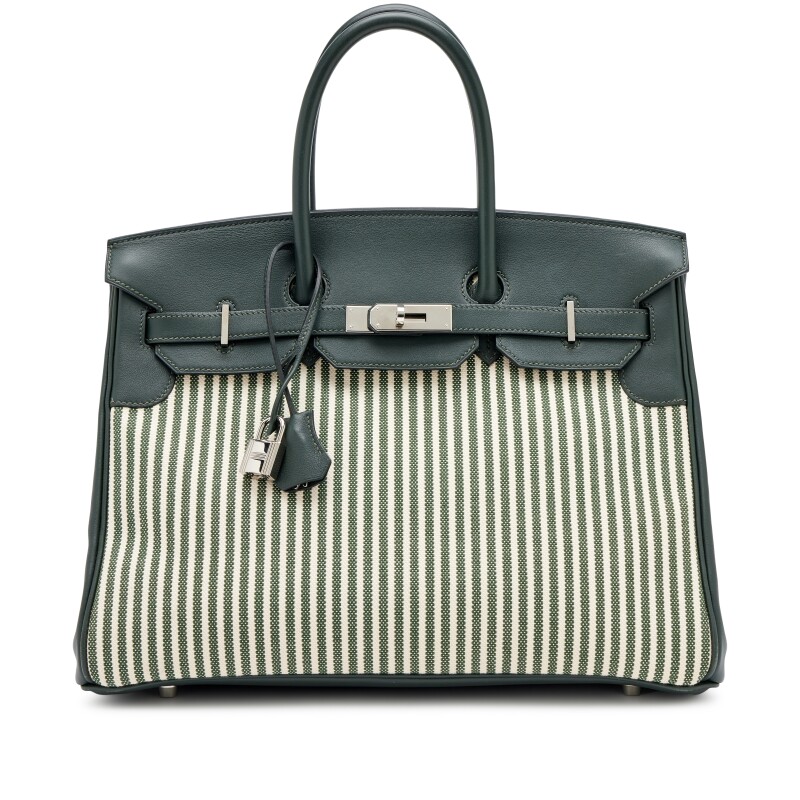 Limited Edition Vert Anglais Swift and Toile Riga Birkin 35 Palladium Hardware, 2016