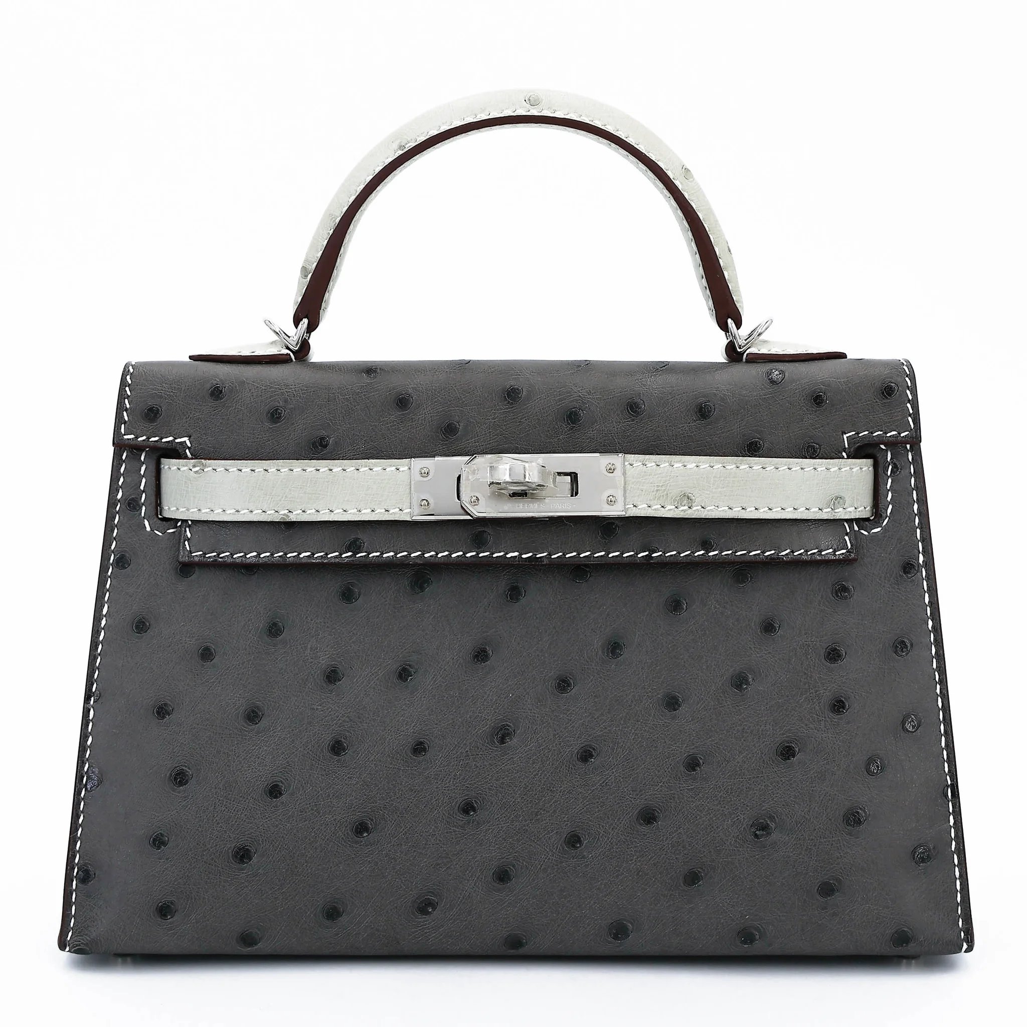 Unused ( Rank NS ) HERMÈS Special Order Mini Kelly II HSS Graphite (88) Gris Perle (80) Ostrich Palladium hardware W (2024)