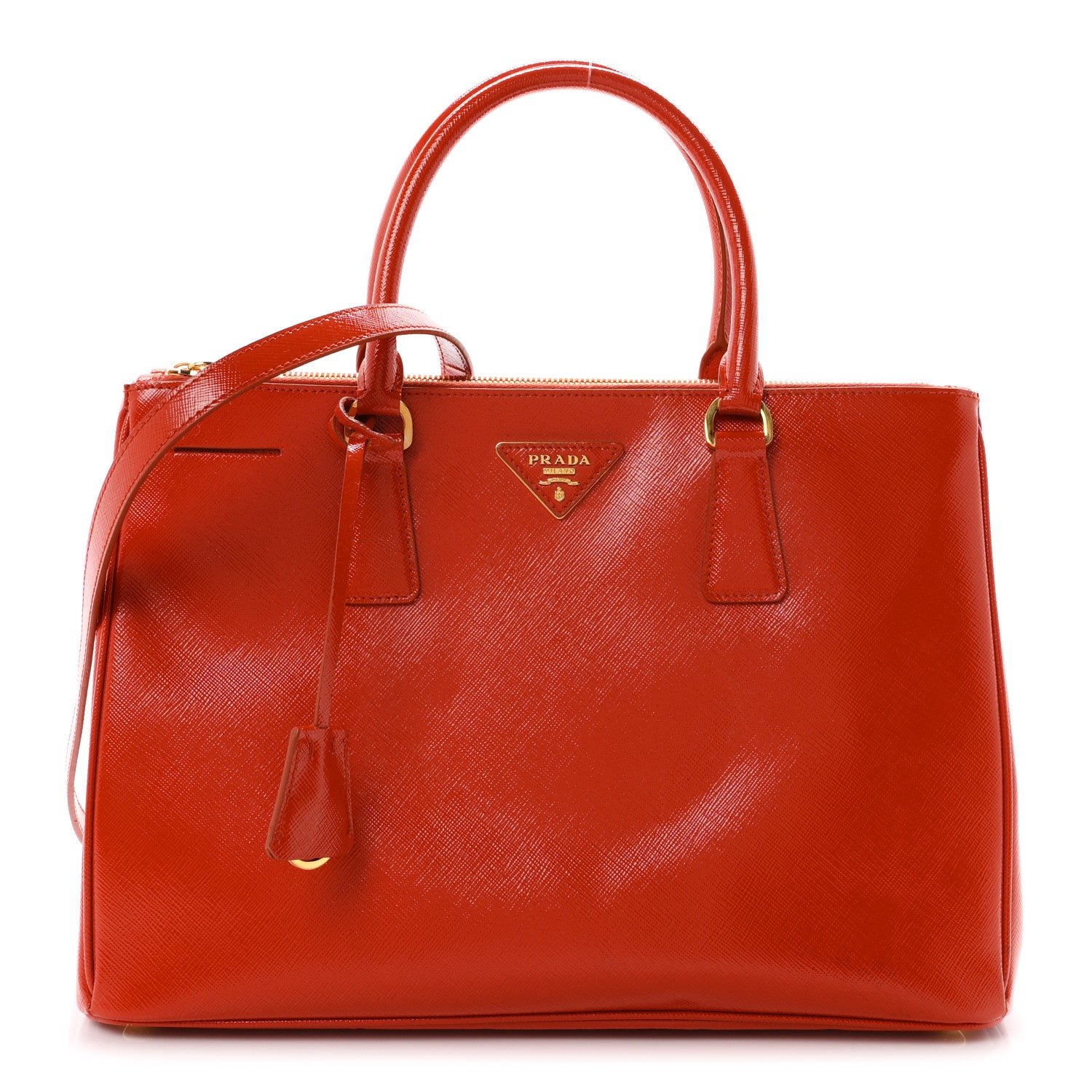 Prada Saffiano Vernice Medium Galleria Double Zip Tote Arancio