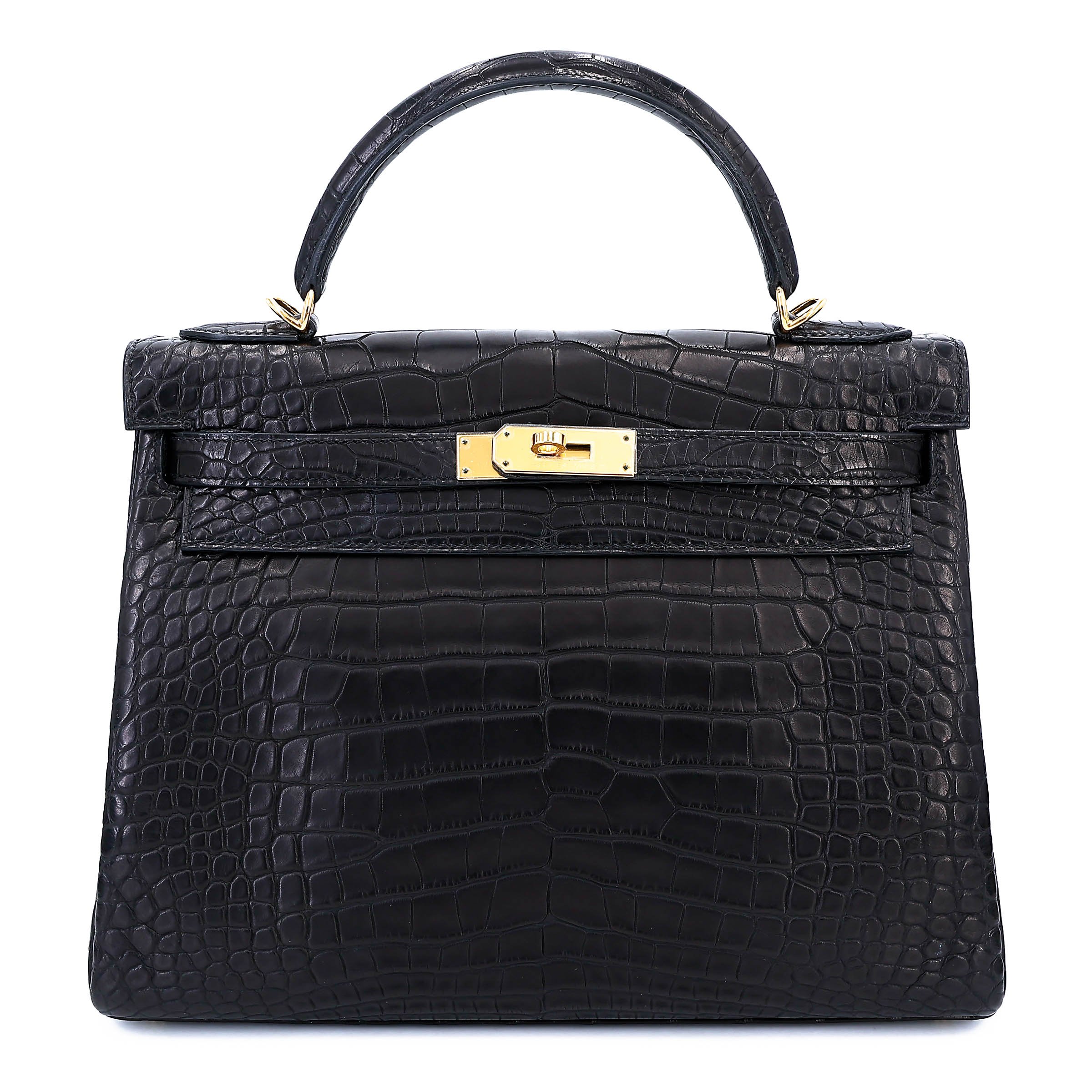 Unused ( Rank NS ) HERMÈS Kelly 32 Noir (89) Matte Alligator Gold hardware X (2016)