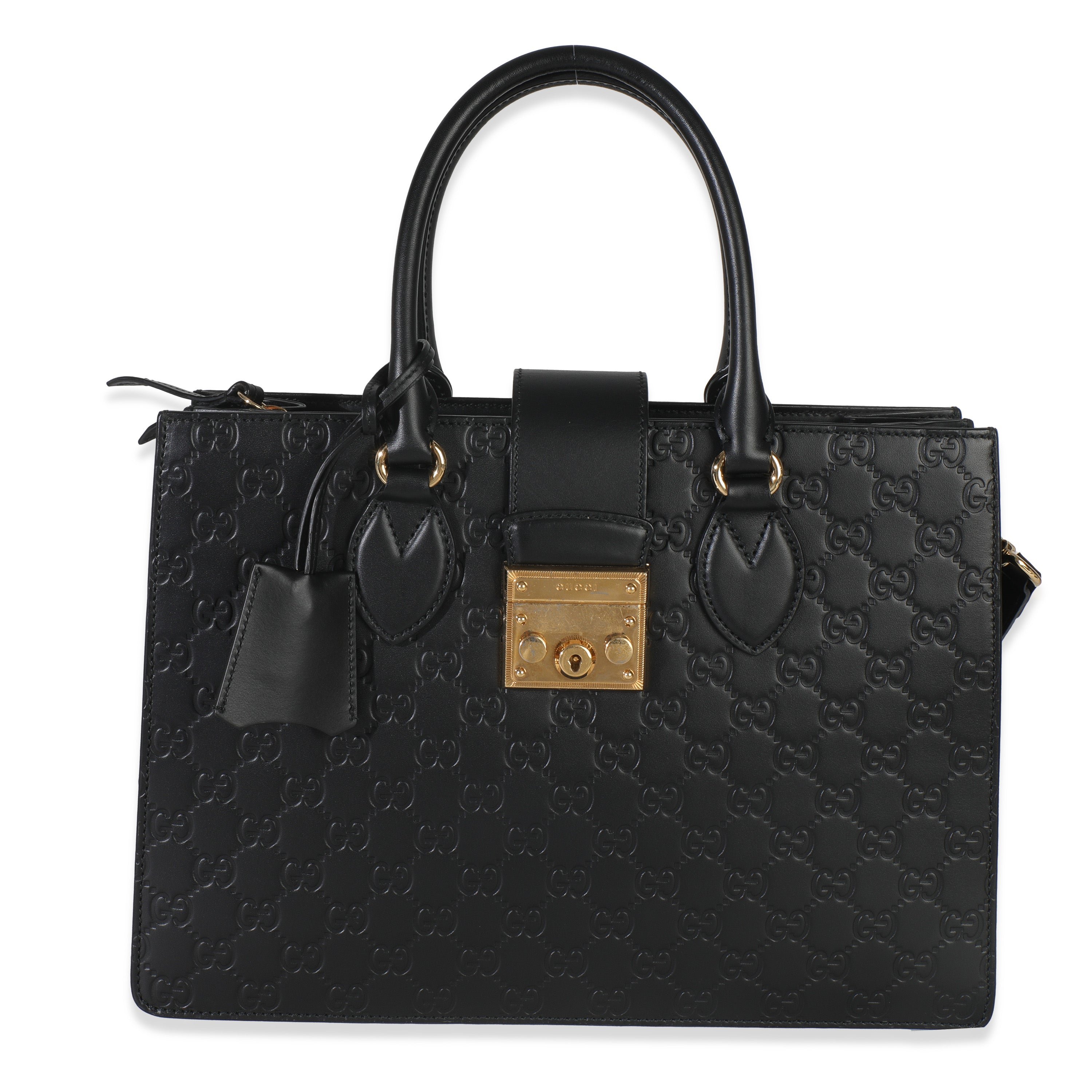 Gucci Black Guccissima Leather Medium Padlock Convertible Tote