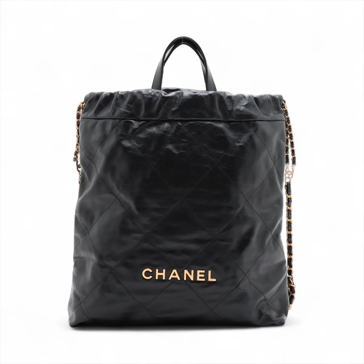 Chanel Chanel 22 Backpack shiny calfskin Chain Backpack Black Gold Metal Fitting