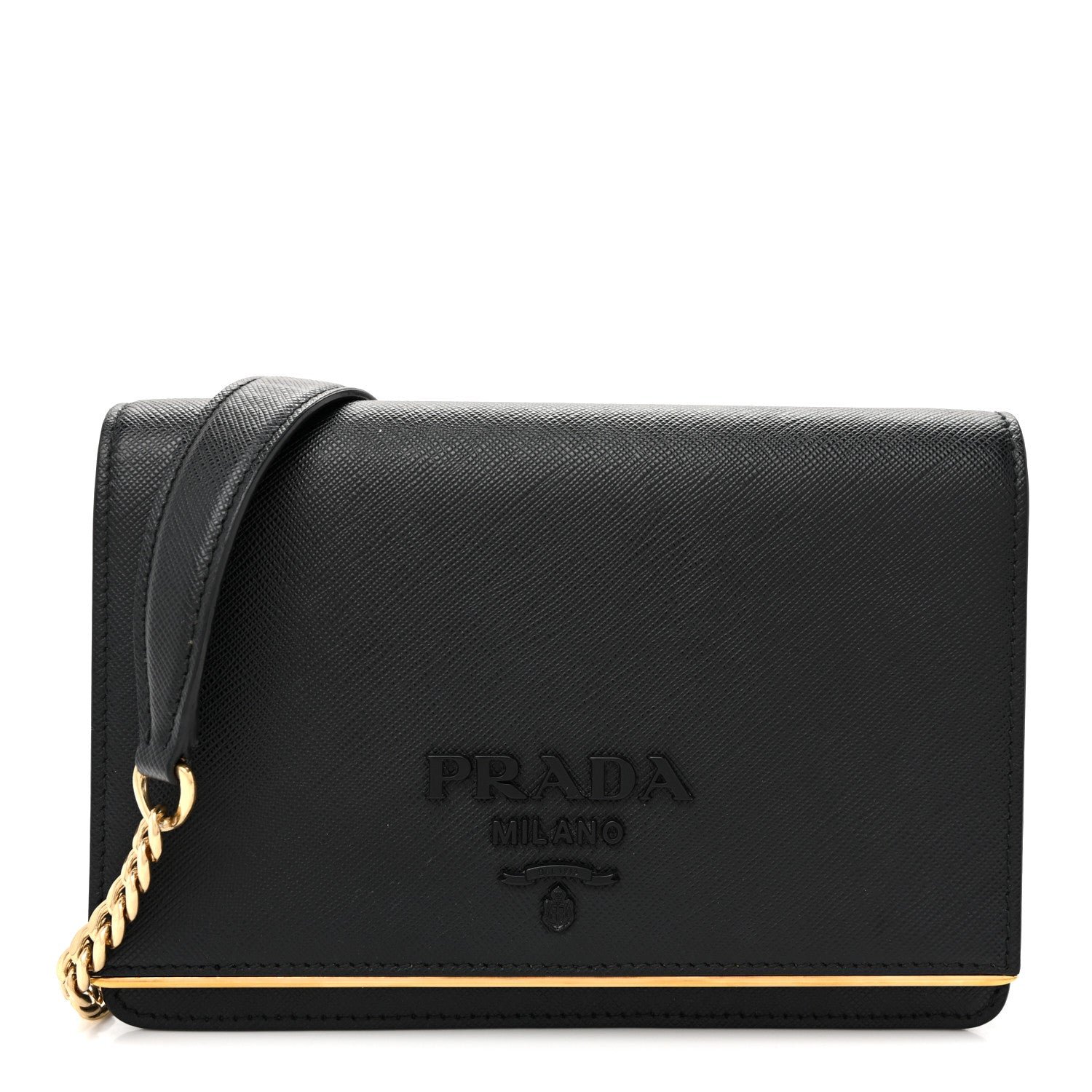 Prada Saffiano Lux Monochrome Chain Wallet Black
